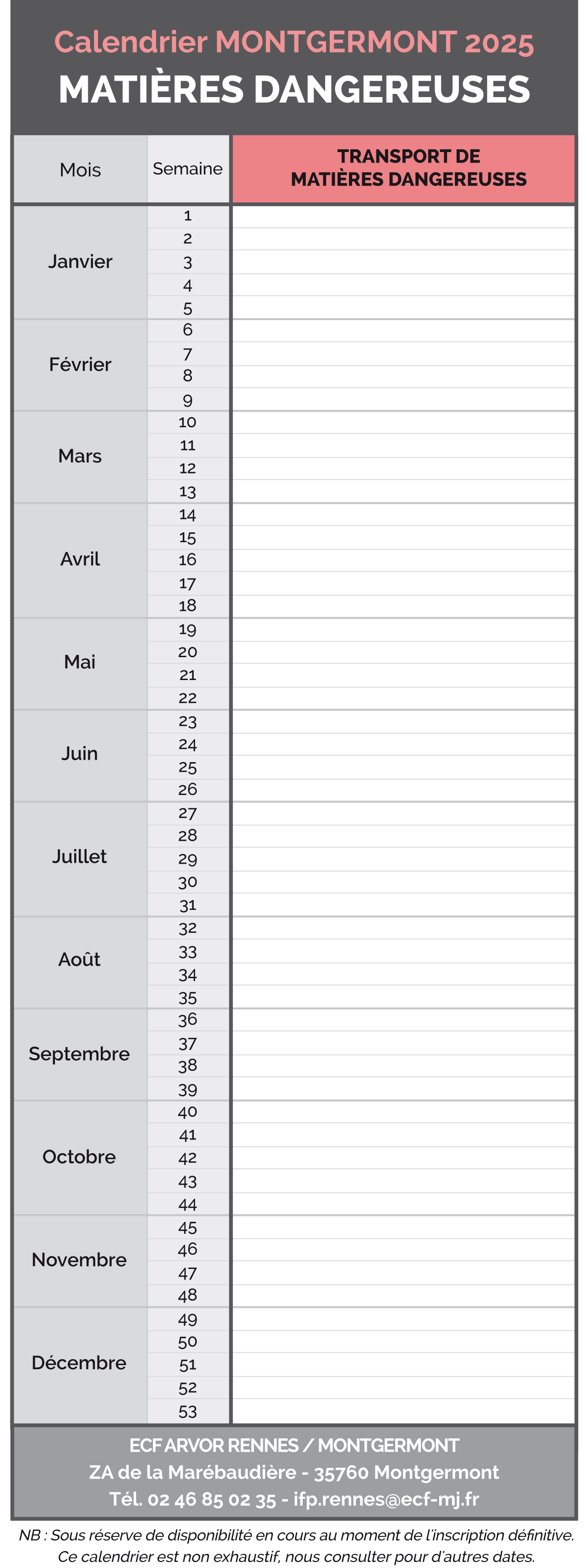 Calendrier Montgermont 2025 - Transport de matières dangereuses