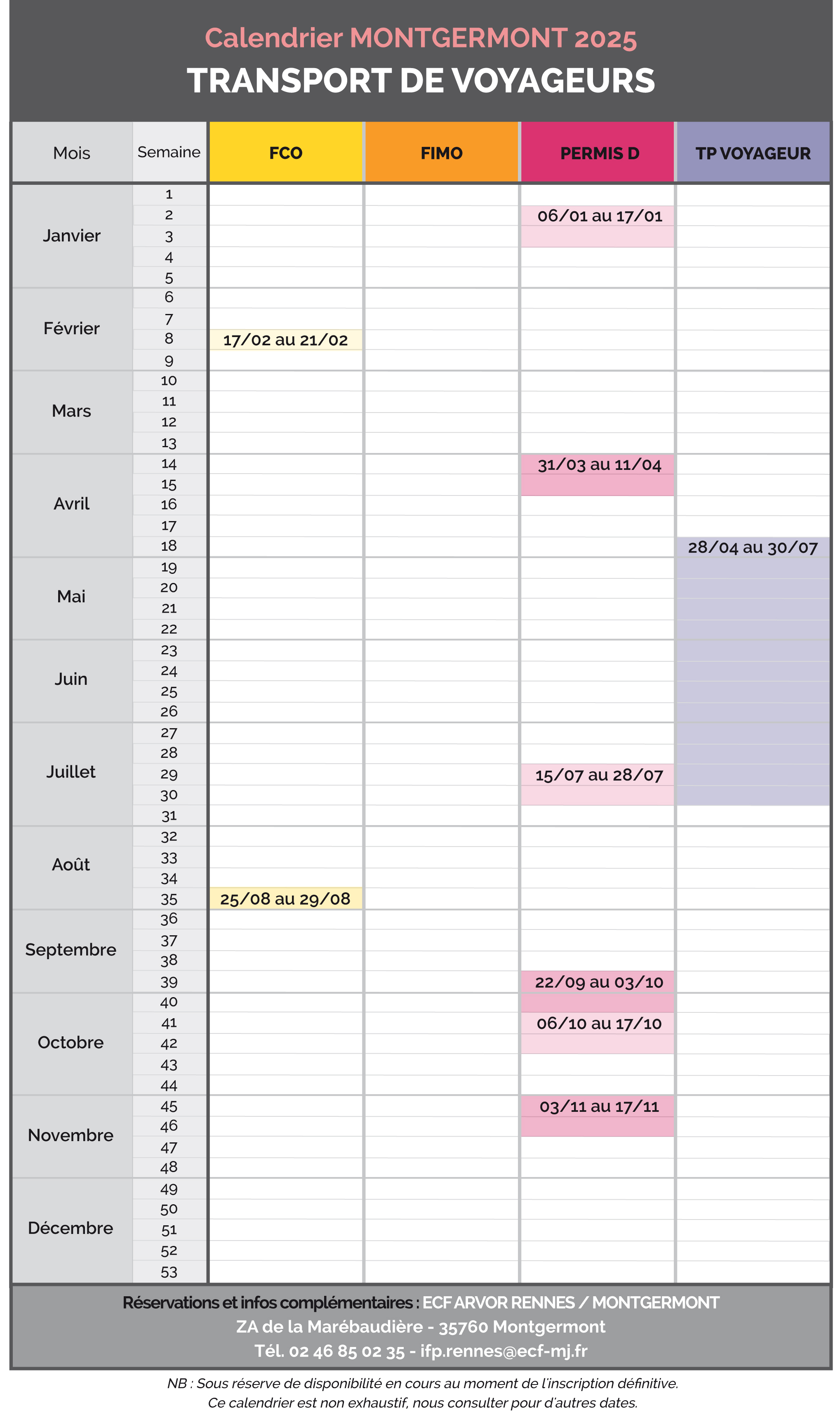 Calendrier Montgermont 2025 - Transport de voyageurs