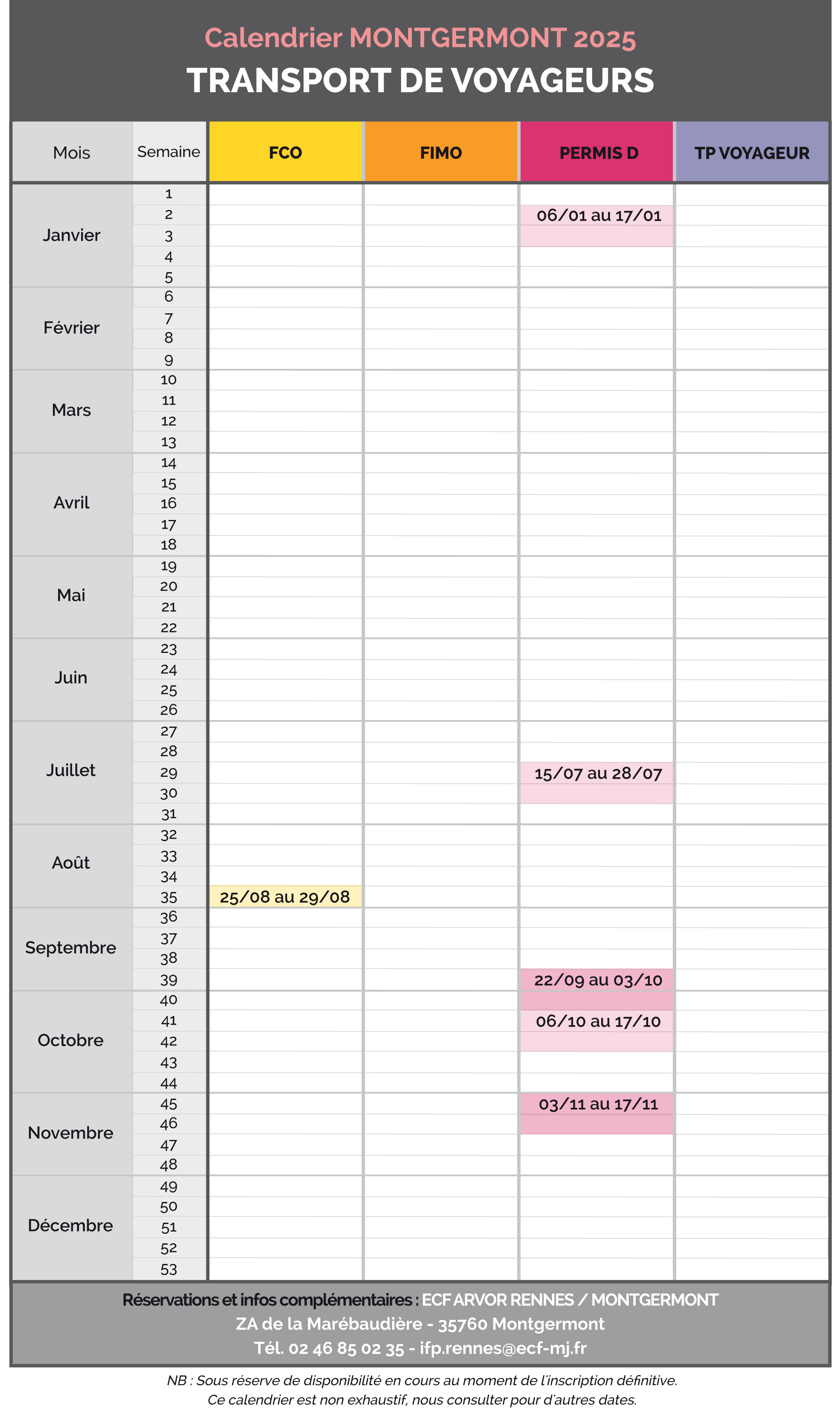 Calendrier Montgermont 2025 - Transport de voyageurs